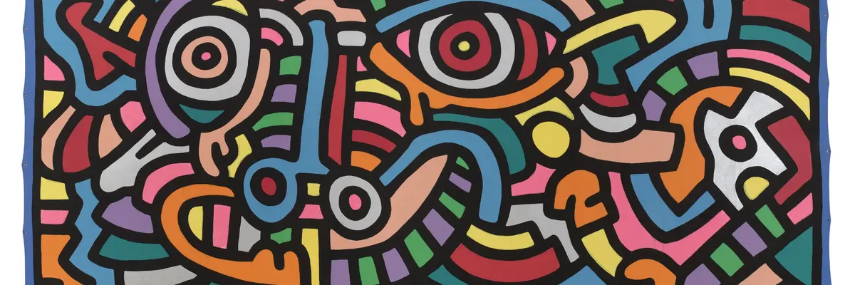 Buntes abstraktes Bild, auf dem sich ein Gesicht erkennen lässt