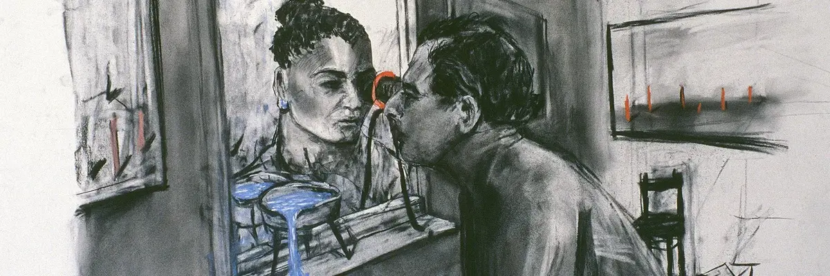 Wiliam Kentridge, Zeichnung für Felix im Exil (Figuren Auge in Auge), 1994