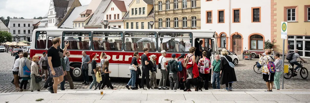 Rundfahrt beim Ortsgespräch "Einsteigen/Aussteigen" mit einstieg in Colditz